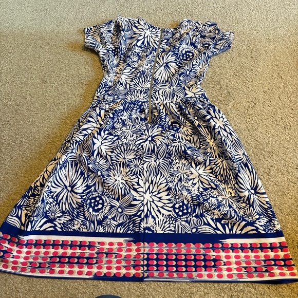 Lularoe Amelia Blue Floral Simply Comfortable Dress Large Red Pink Short Sleeve - Picture 6 of 6